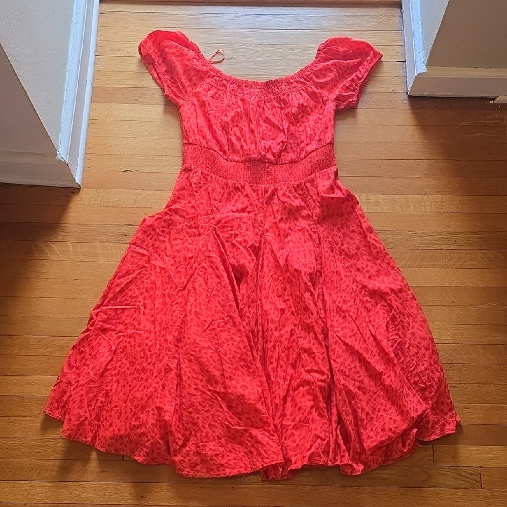 NWOT, INC, Red & Purple, Leopard Print, Off-the-Shoulder, Midi Dress, EUC, OX